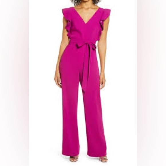 Lilly‎ Pulitzer Kallie Ruffle Jumpsuit Bordeaux Berry Purple size 00 - Picture 1 of 6